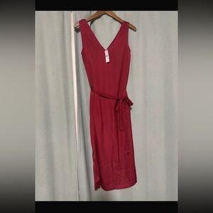 Ann Taylor Sleeveless V-Neck Maxi Dress in Wine